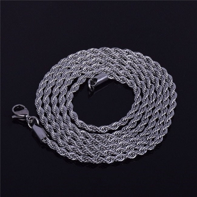 14k Gold .925 Silver Over Stainless Steel 3mm Rope Link Chain Necklace