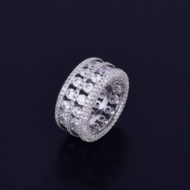 The Ultra Baller | 7 Row Solitaire Hip Hop 18k Gold 925 Silver Prong Set Stone Ring
