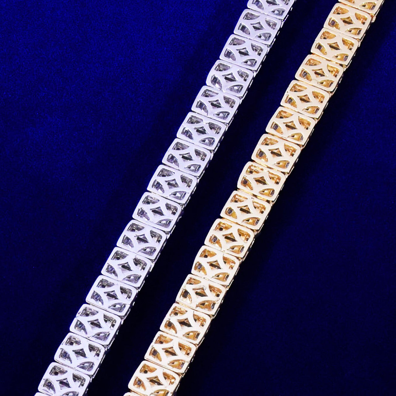 Super Star 9MM Street Rock 24k Gold .925 Silver Square Baguette Flooded Ice Hip Hop Bracelet