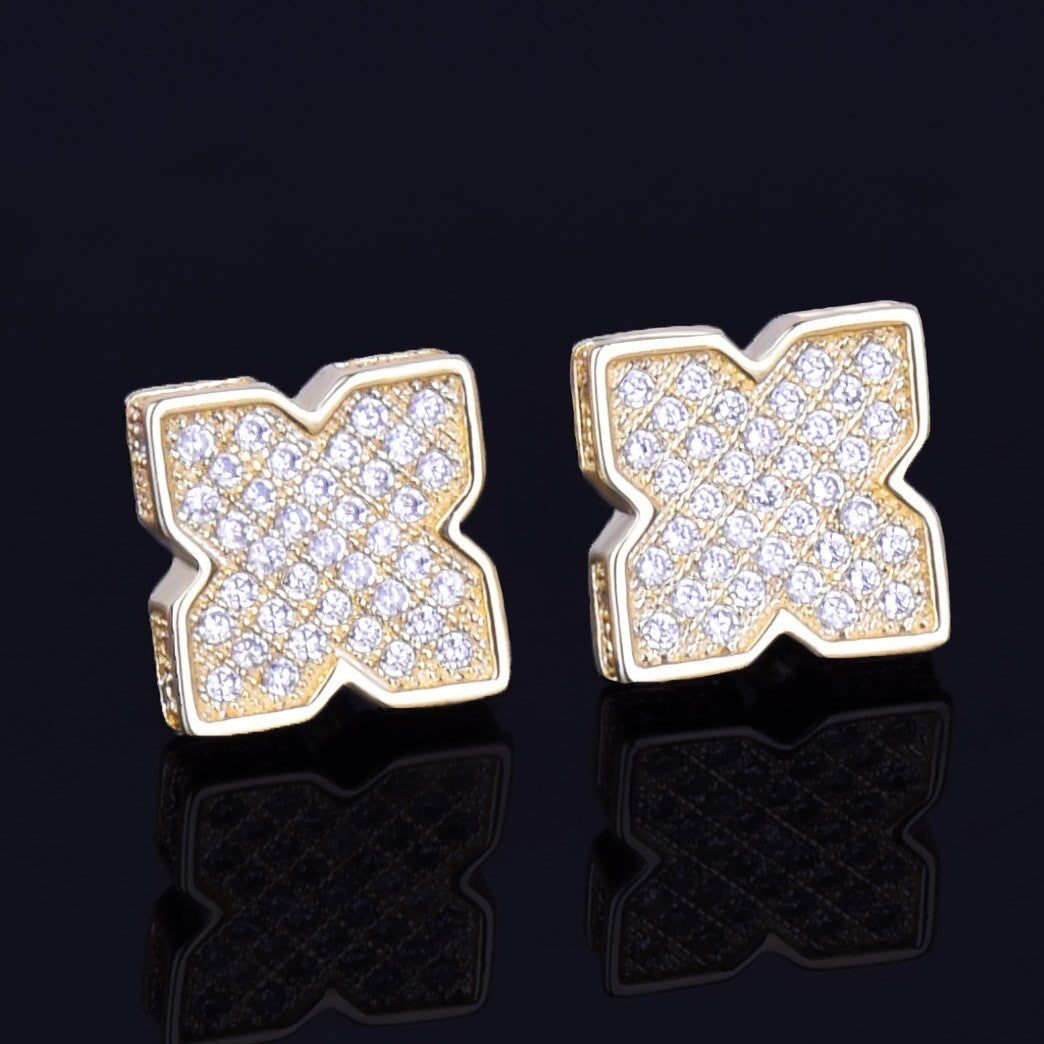 Star Studded | 9MM Silver 14k Gold VVS Diamond CZ Hip Hop Screw Back Earrings