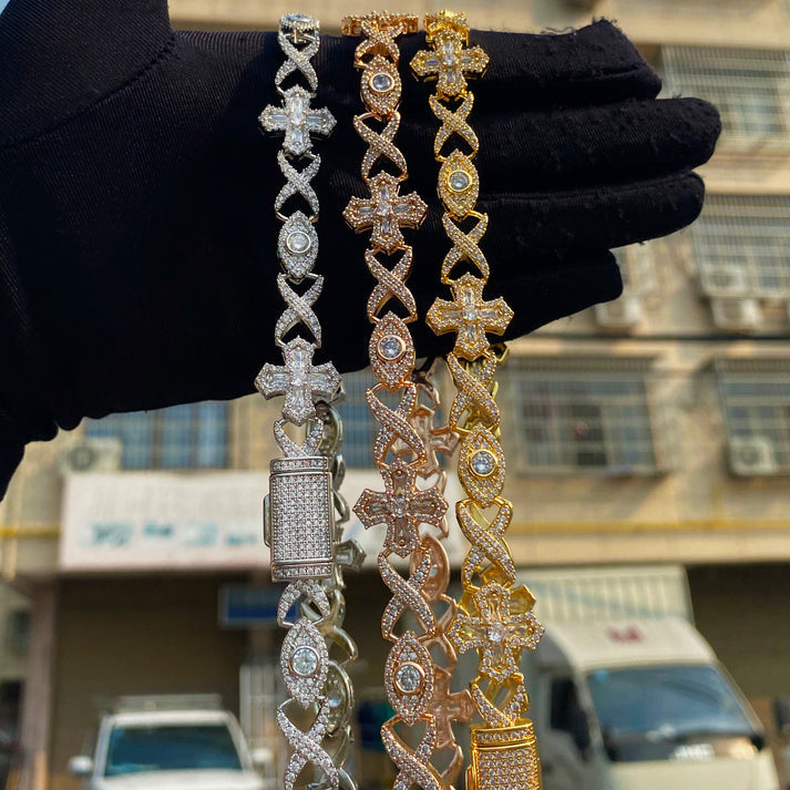 Crossed Eye | Infinity Link All Seeing VVS Diamond CZ Cross Link Hip Hop Chain Necklace