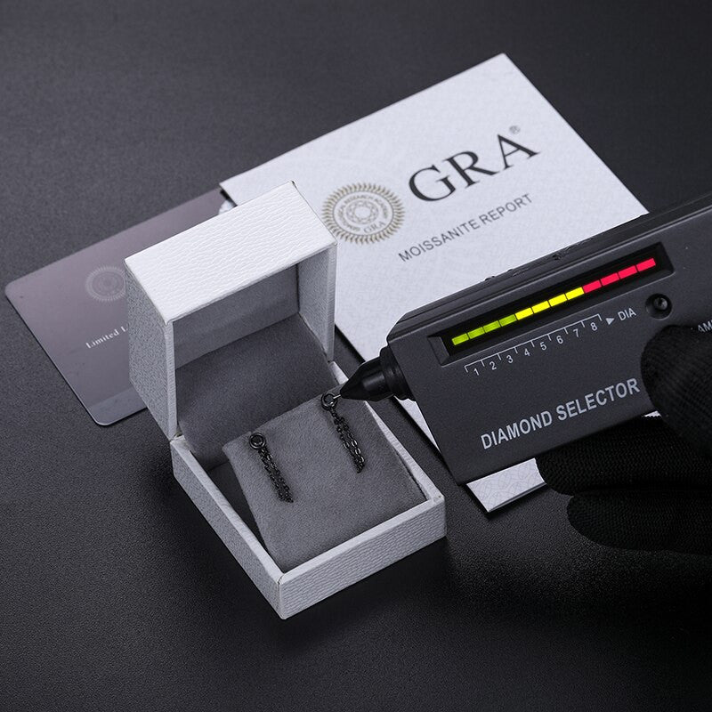 Black Iced D Color VVS Diamond Tassel Style 925 Silver Hip Hop Earrings