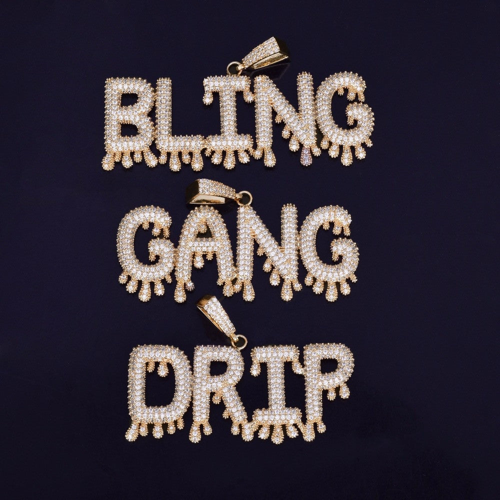Bubble Letters Hip Hop Drip AAA Micro Pave Pendants