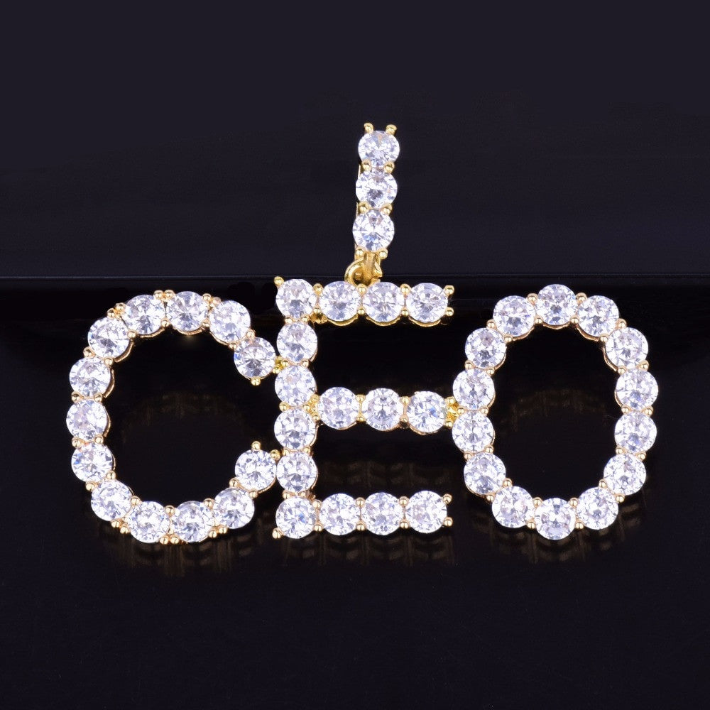 AAA Tennis Letter Cluster Stone Custom Name 18k Gold Silver Pendant Chain Necklace