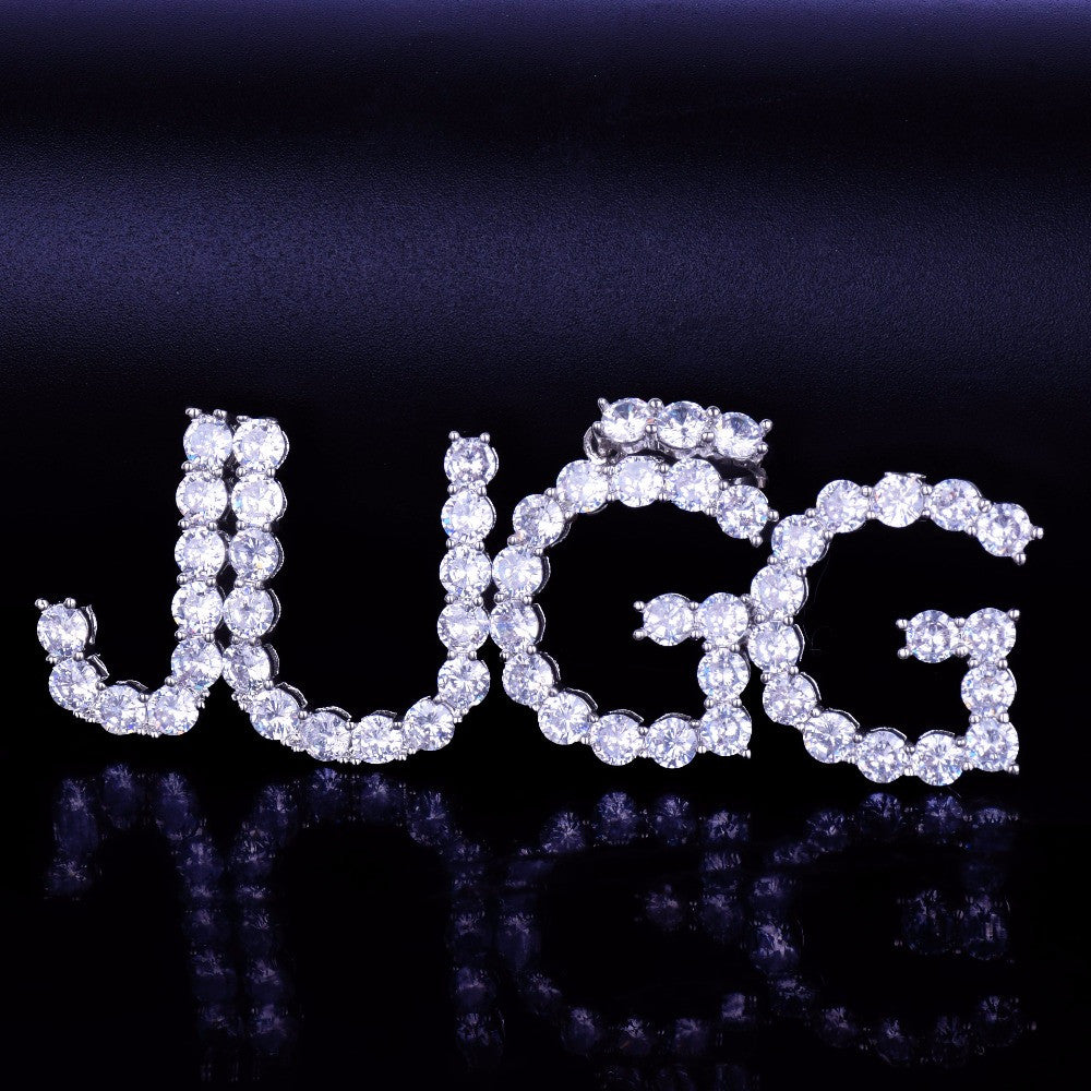 AAA Tennis Letter Cluster Stone Custom Name 18k Gold Silver Pendant Chain Necklace