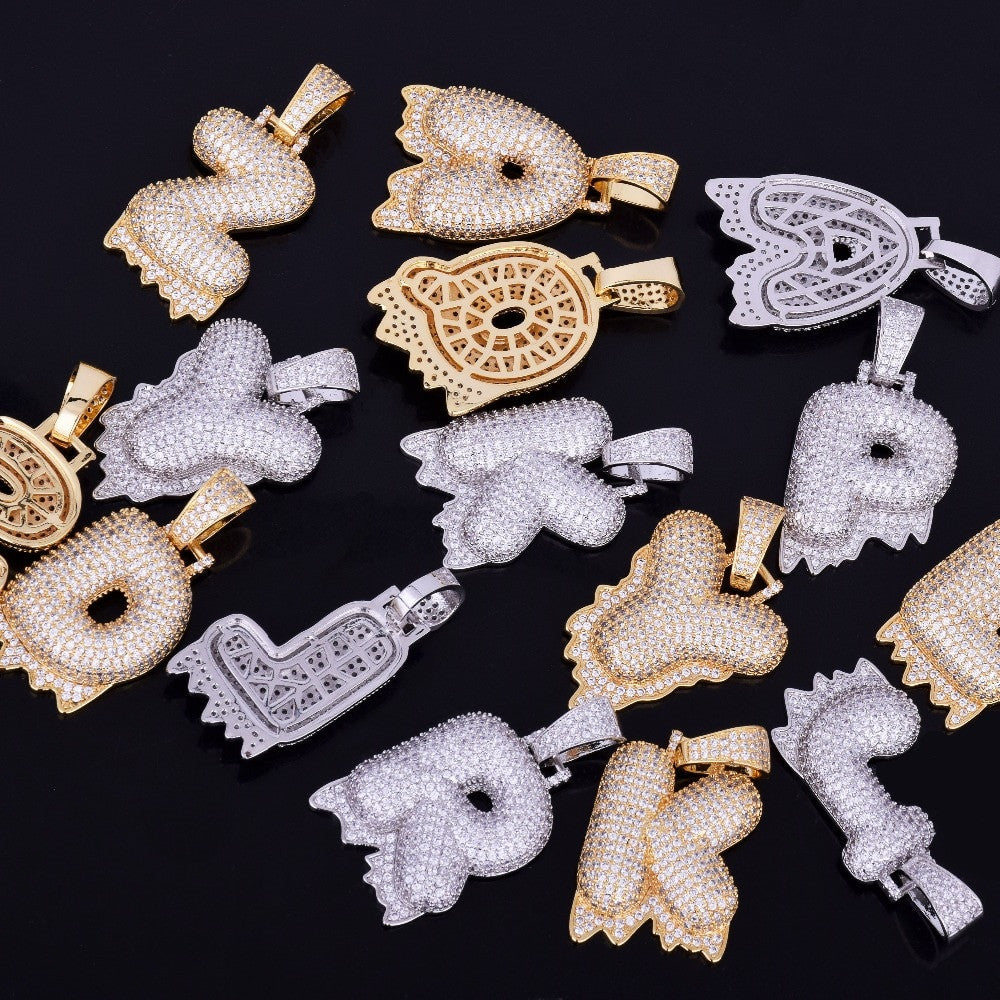 18k Gold Drip Bubble Letter Pendants