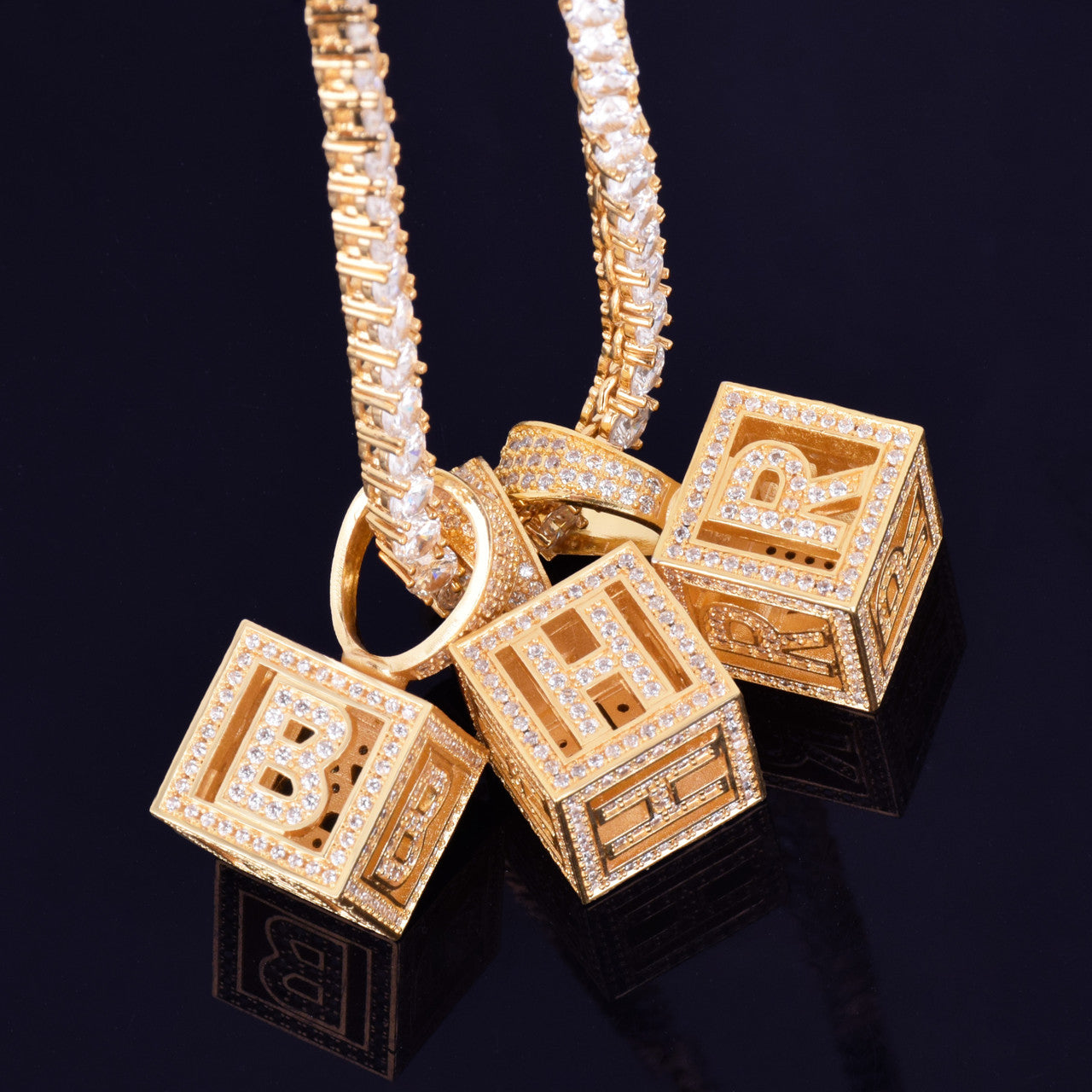 18k Gold Flooded Ice Baby Block Hip Hop Pendants