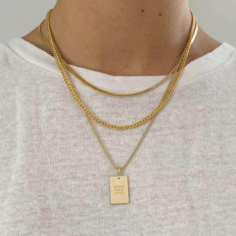 18k Gold Waterproof Self Motivation Stylish Hip Hop Personal Engraved Square Necklace