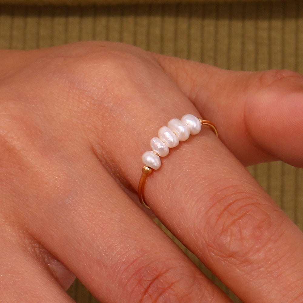 Ladies 18k Gold Waterproof Stainless Steel Freshwater Pearls Rings