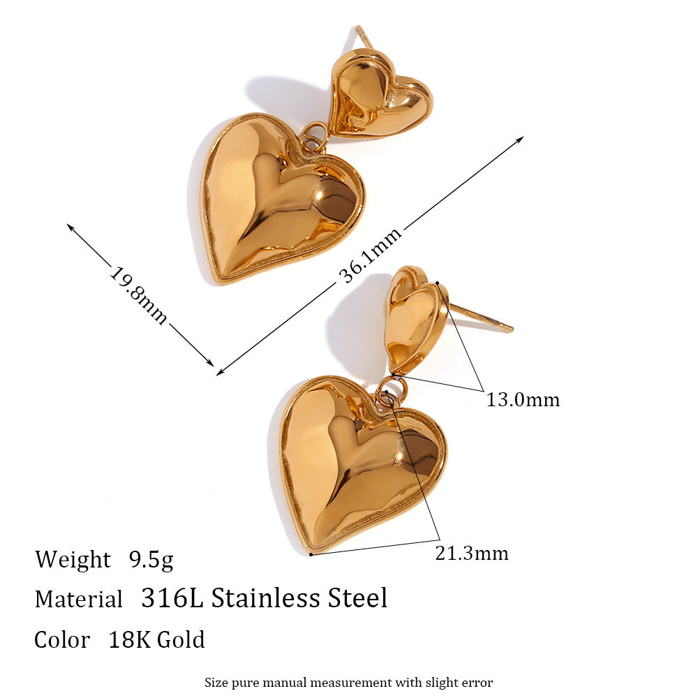 18k Gold Plated Waterproof Stainless Steel No Fading Double Layered Heart Pendant