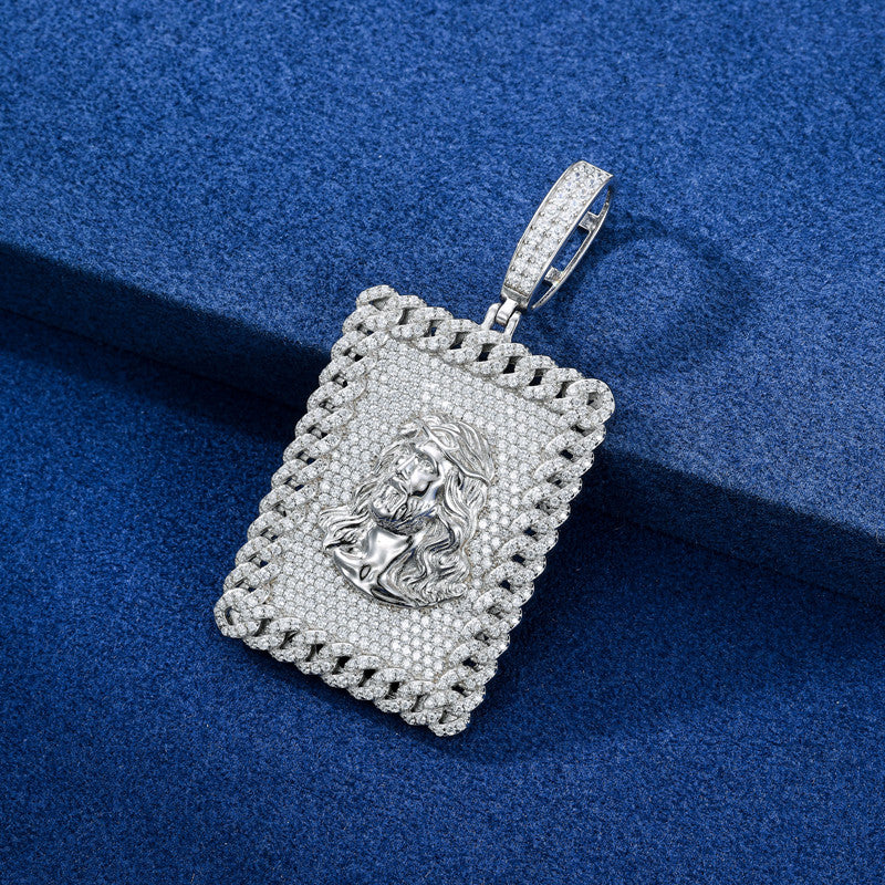 Jesus Tag | Solid 925 Silver Moissanite Diamond Jesus Head Hip Hop Pendant Chain