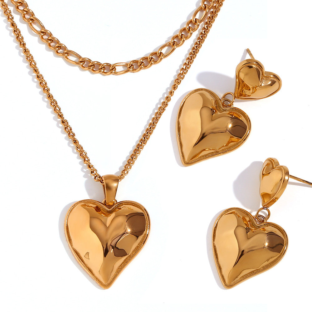 18k Gold Plated Waterproof Stainless Steel No Fading Double Layered Heart Pendant