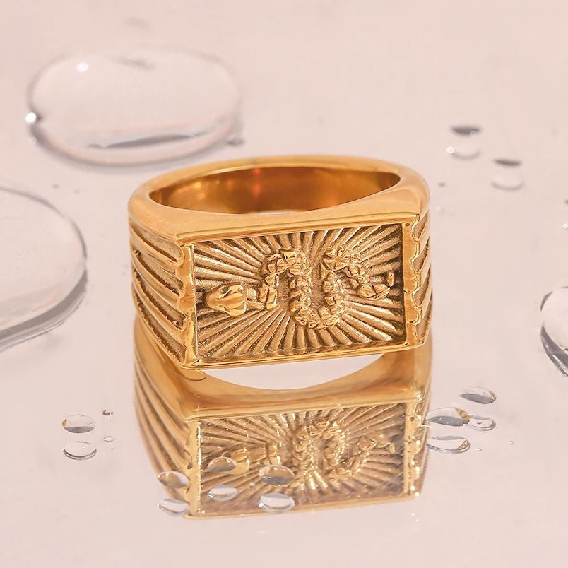 Snake Charmer | Waterproof 18k Gold Stainless Steel Waterproof Snake Engraved Ring