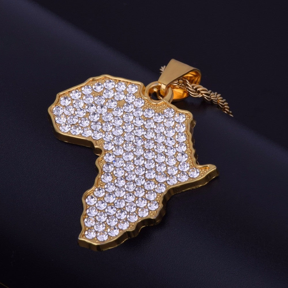 African Majesty | VVS Diamond CZ Africa Map Shape 14k Gold Bling Pendant