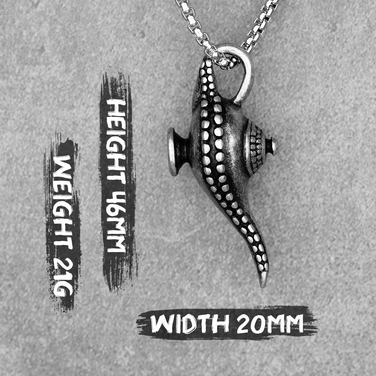 Mens Lucky Charm No Fade Stainless Steel Aladdin's Magic Lamp Pendant Necklace