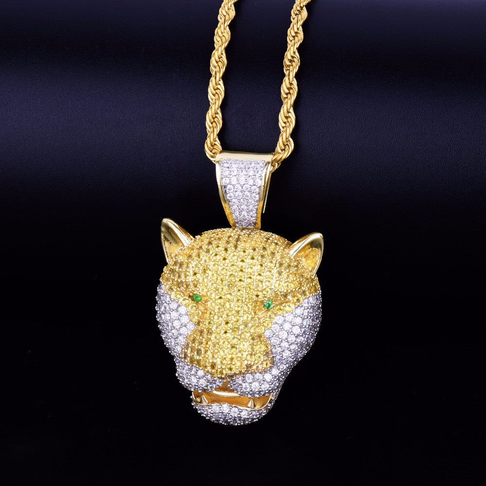 Golden Safari | Micro Pave Leopard VVS Diamond CZ Green Eye Hip Hop Pendant