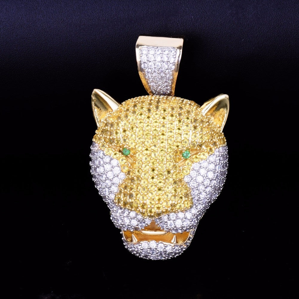 Golden Safari | Micro Pave Leopard VVS Diamond CZ Green Eye Hip Hop Pendant