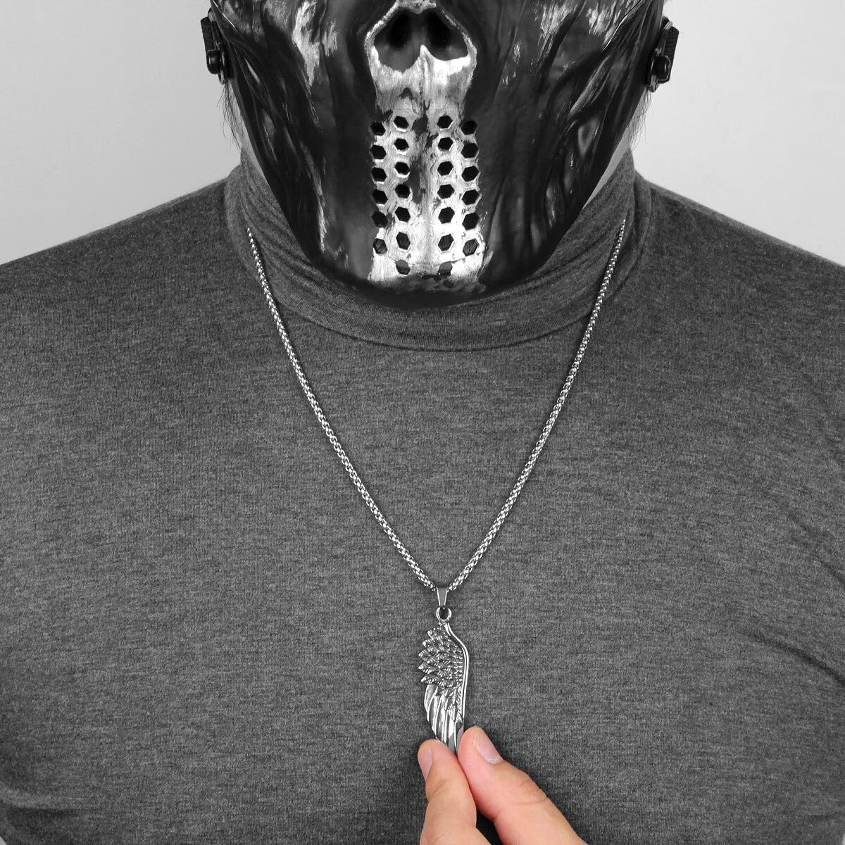 Mens Solid Stainless Steel Large Angel Wing No Fade Hip Hop Street Wear Pendant Necklace