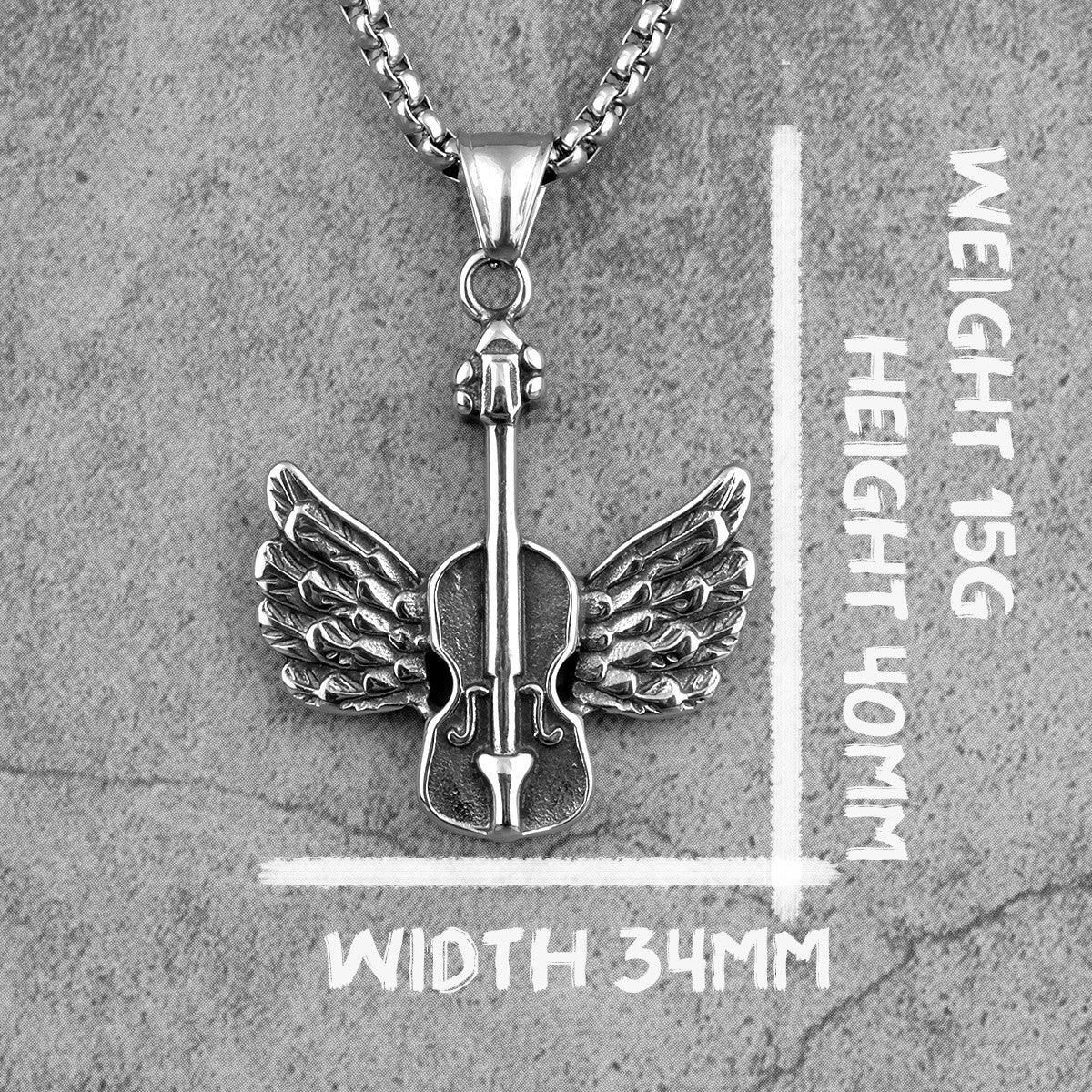 Mens 316L No Fade Stainless Steel Angel Wings Guitar Street Wear Jewelry Pendant