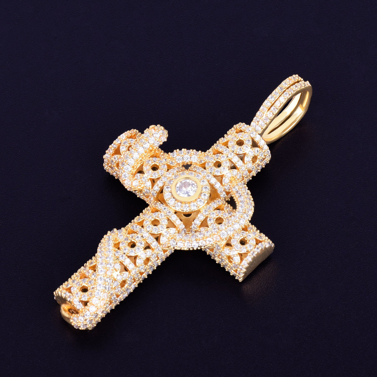 Good Vs Evil | Rose Gold .925 Silver Snake Serpent VVS Diamond CZ Cross Pendant
