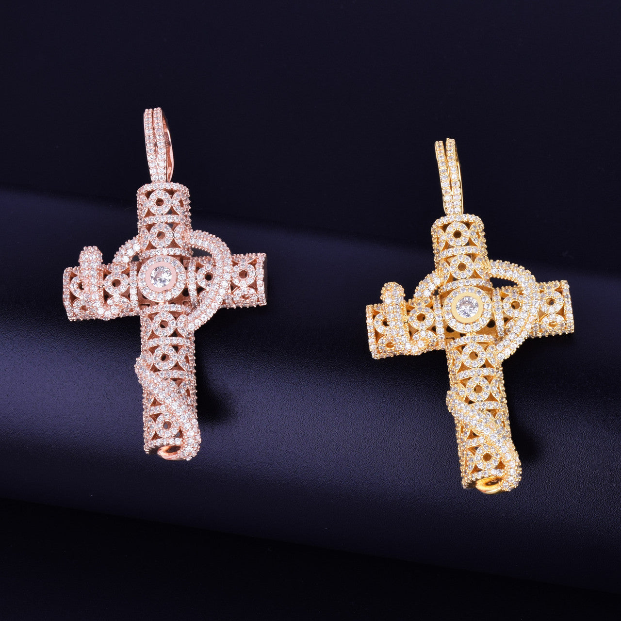 Good Vs Evil | Rose Gold .925 Silver Snake Serpent VVS Diamond CZ Cross Pendant