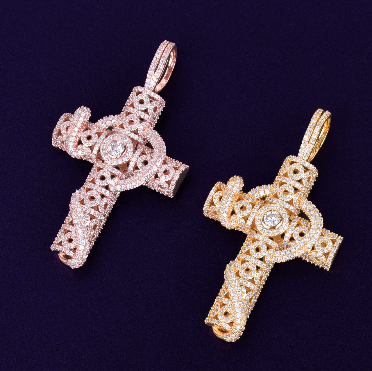 Good Vs Evil | Rose Gold .925 Silver Snake Serpent VVS Diamond CZ Cross Pendant