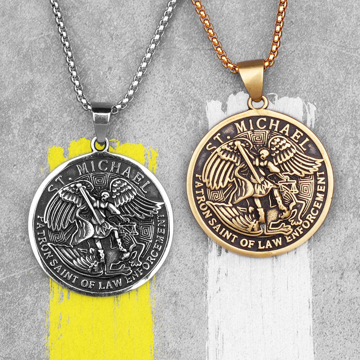 Mens No Fade Stainless Steel St Michael Archangel Spiritual Pendant Chain Necklace