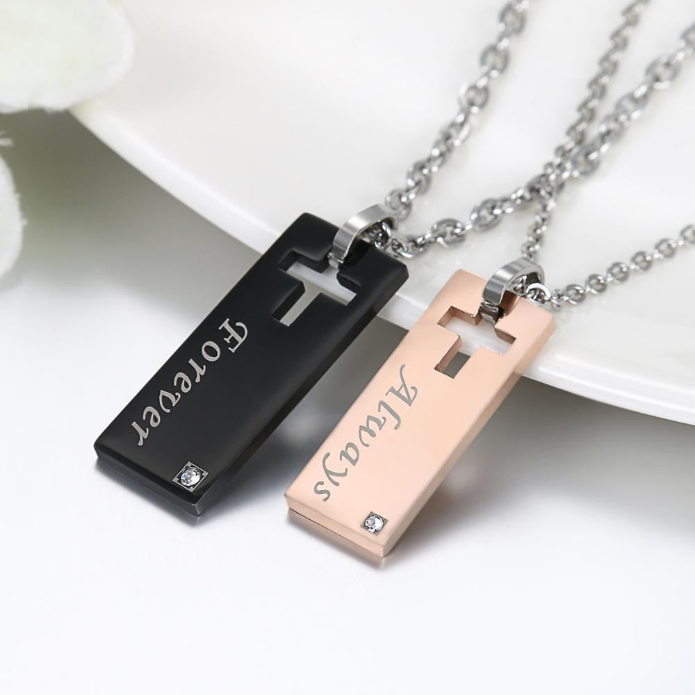 Love Forever Always Couples No Fade Stainless Steel Pendant Necklaces