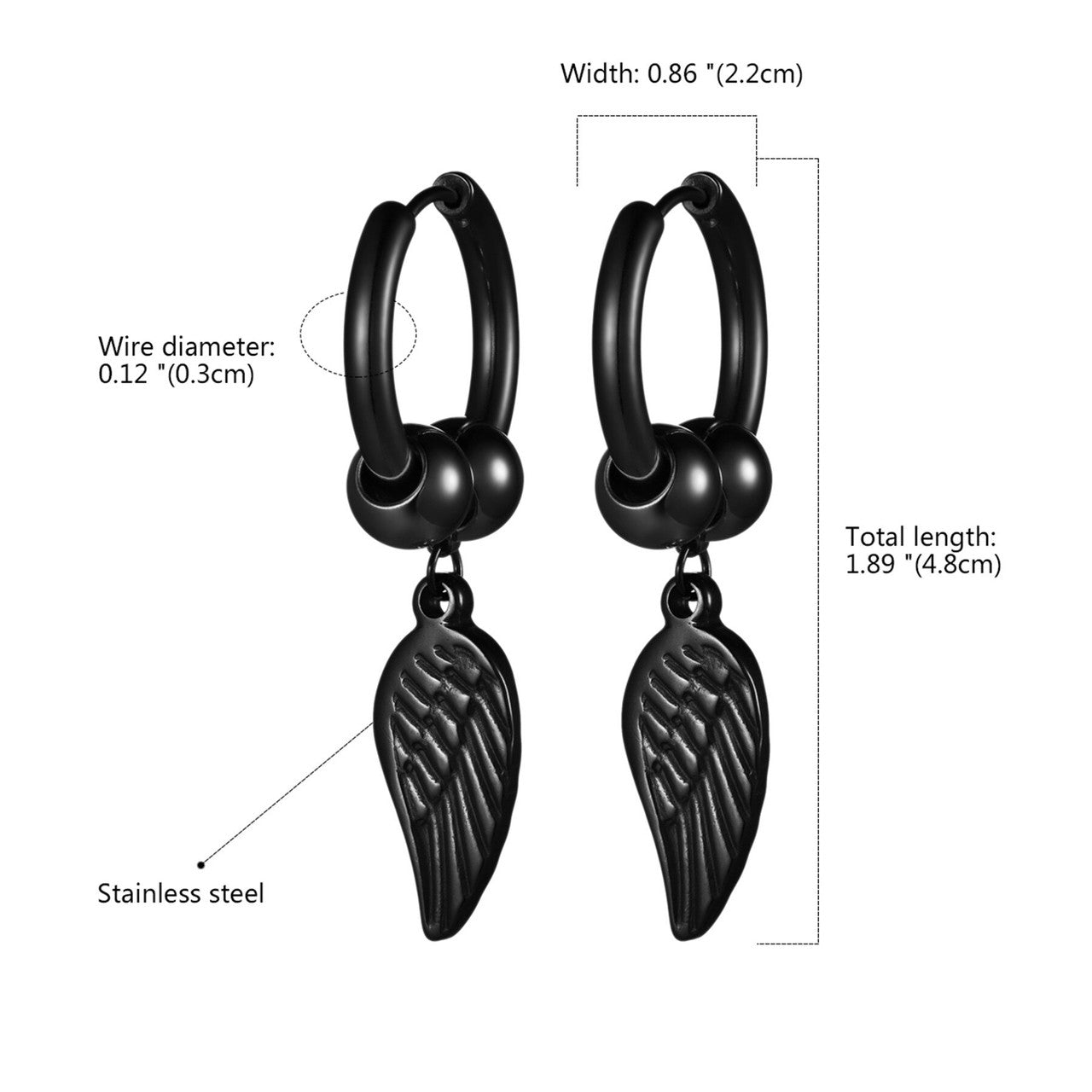 14k Rose Gold Rainbow Color Angel Wings Huggie Style Hoop Stainless Steel High Fashion Earrings