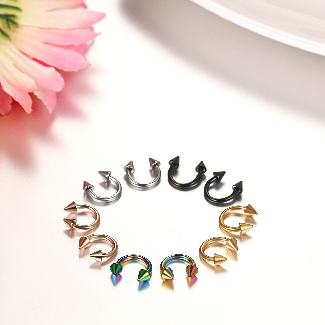 10 Piece Horseshoe No Fade Stainless Steel Nose Ring Eyebrow Septum Spice Piercing Earrings