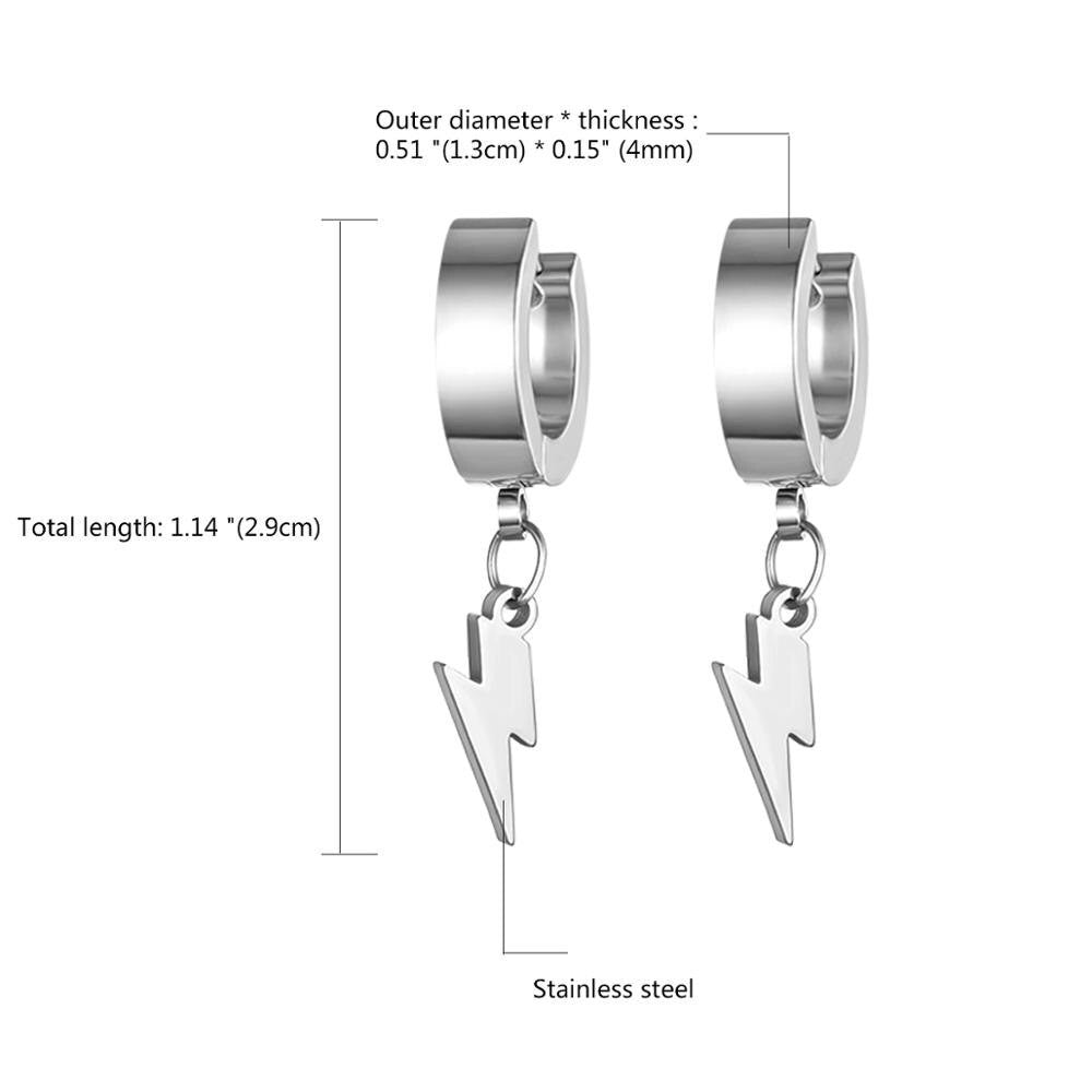 High Fashion No Fade Gold Silver Black Stainless Steel Huggie Lightning Bolt Earrings