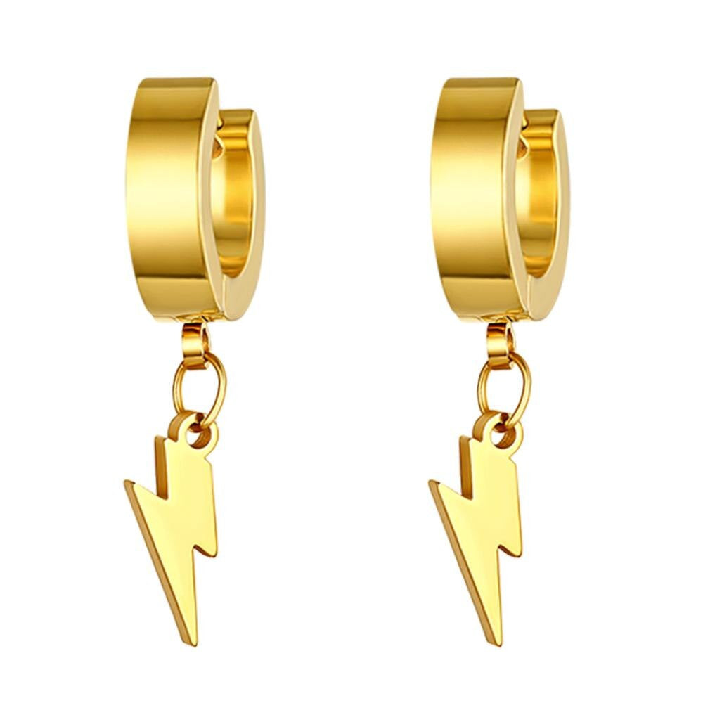 High Fashion No Fade Gold Silver Black Stainless Steel Huggie Lightning Bolt Earrings