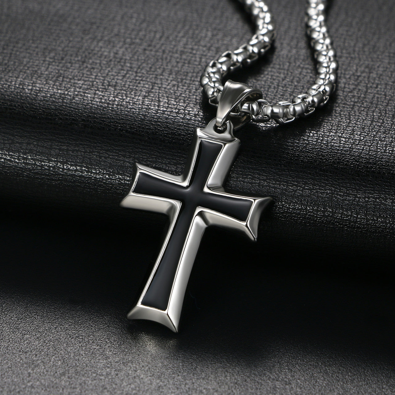 Mens Hip Hop Enameled No Fade Stainless Steel Casual Cross Pendant chain Necklace
