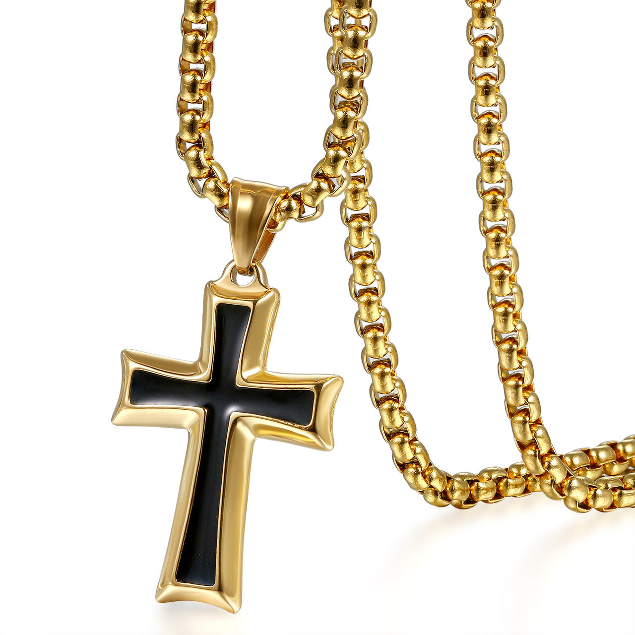 Mens Hip Hop Enameled No Fade Stainless Steel Casual Cross Pendant chain Necklace