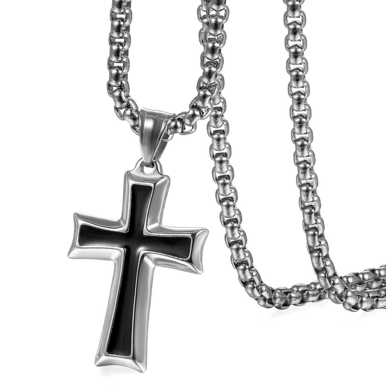 Mens Hip Hop Enameled No Fade Stainless Steel Casual Cross Pendant chain Necklace