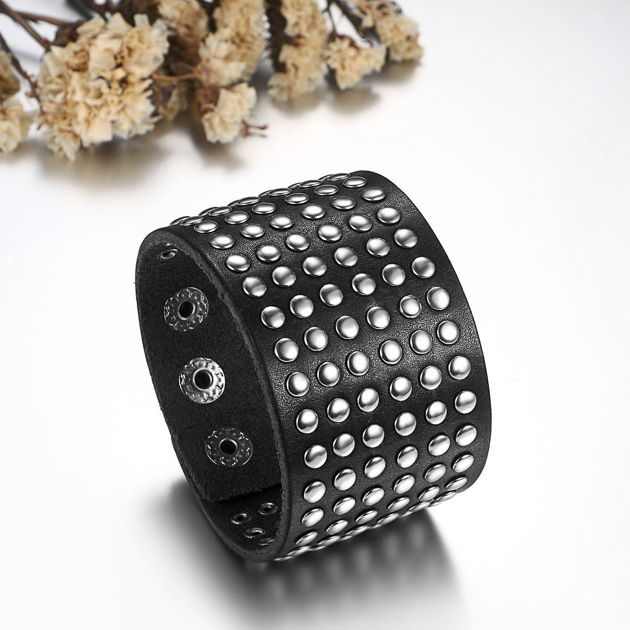 Mens Wide Cuff Pharaoh Fashion Spike Rivet Adjustable Leather Wristband Bracelets