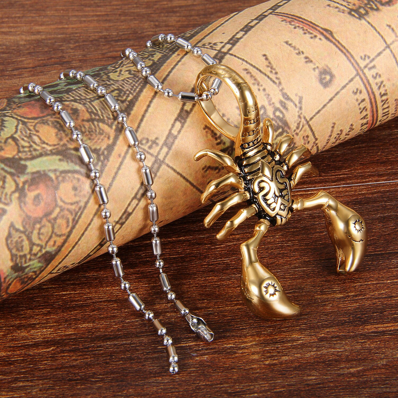 Ancient Look Tribal 14k Gold Silver No Fade Stainless Steel Scorpion Scorpio Pendant Chain Necklace