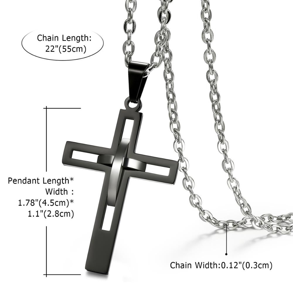 Retro Stainless Steel Gold Black Blue Silver Christian Cross Pendant Chain Necklace