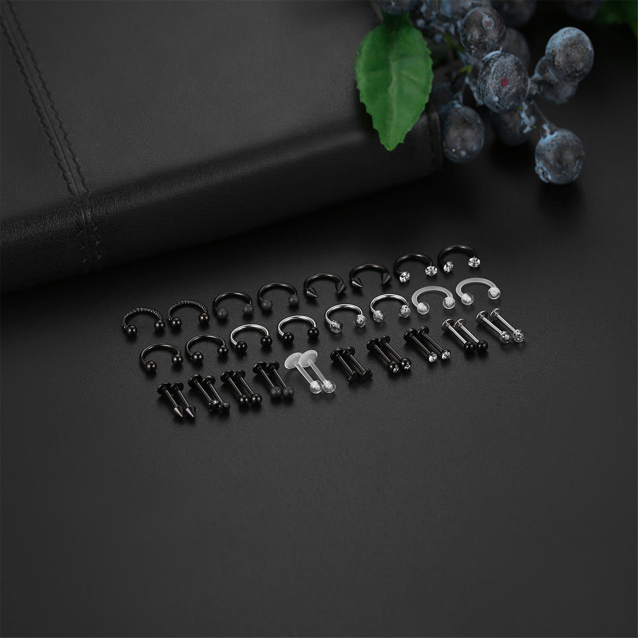 Mens Womens 36 Piece No Fade Stainless Steel Lip,Nose,Tragus Piercing Earrings Studs