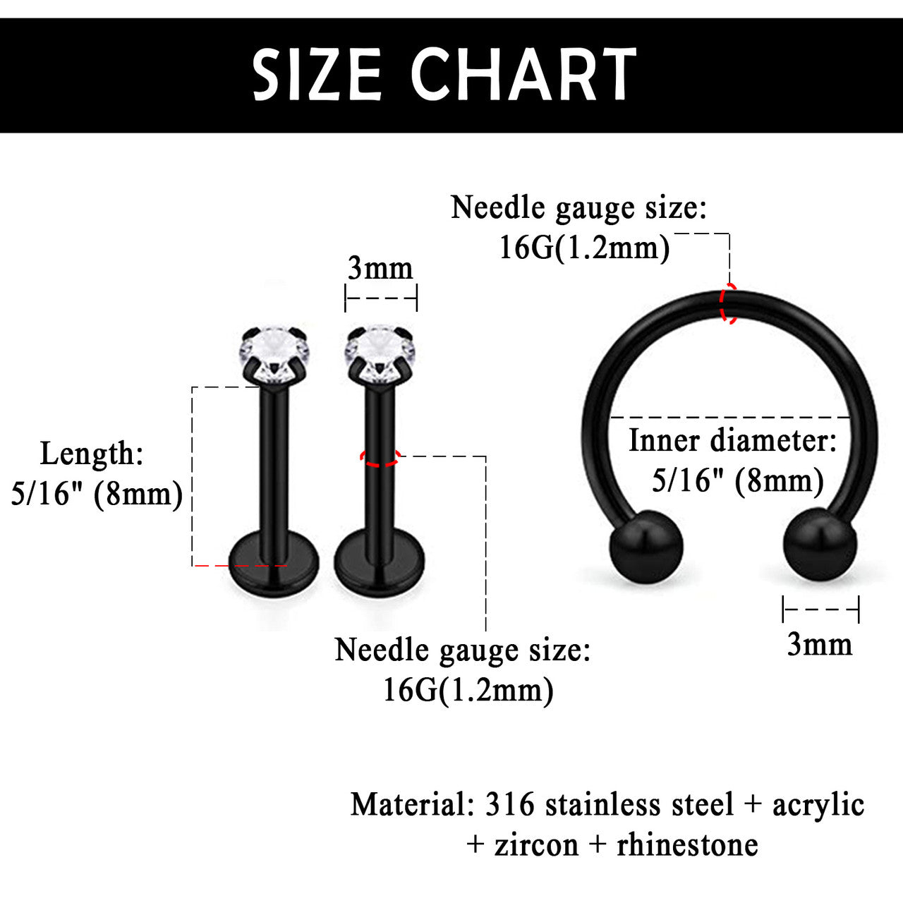 Mens Womens 36 Piece No Fade Stainless Steel Lip,Nose,Tragus Piercing Earrings Studs