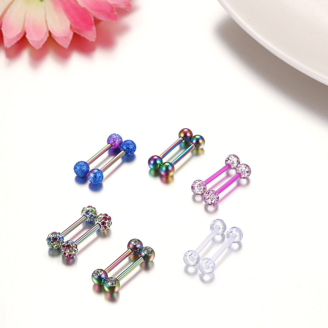 Sexy Stainless Steel Tounge Nipple Belly Button 6 Piece Barbell Tongue Nipple Rings