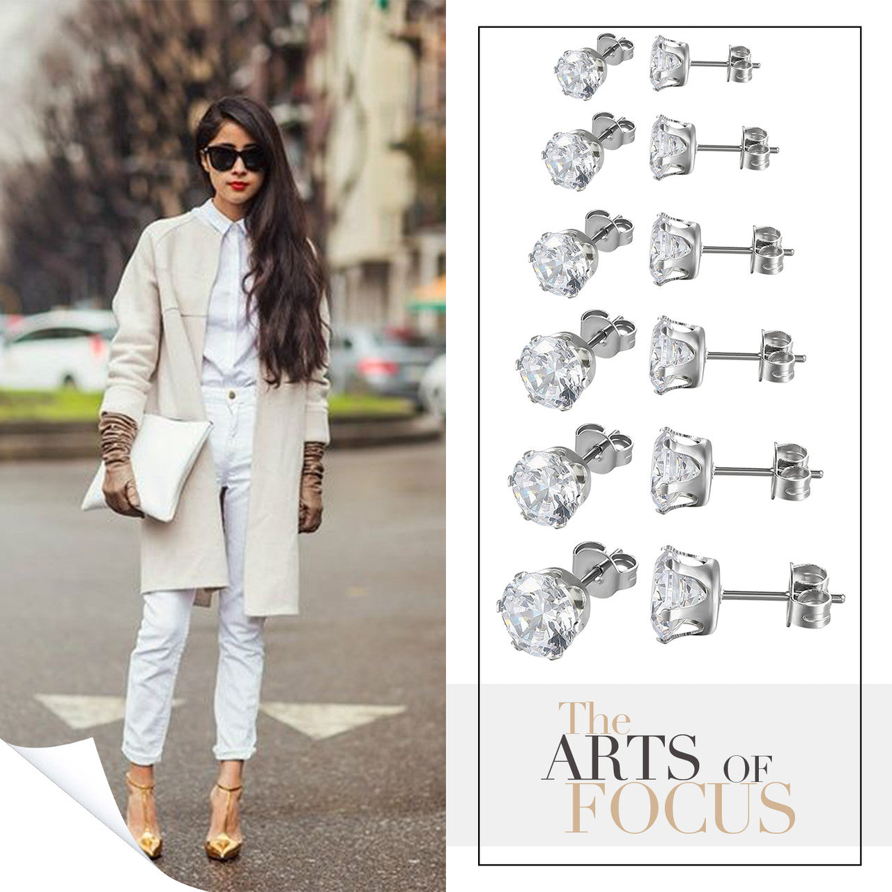 Mens Womens 6 Pair No Fade Stainless Steel 3A CZ Stone 3mm -8mm Bling Bling Earrings