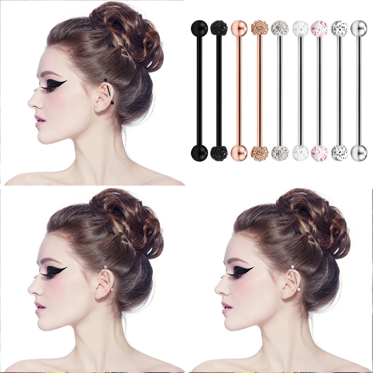 9 Piece Stainless Steel Orelha Long Barbell Ear Cartilage Belly Button Body Piercing Earrings