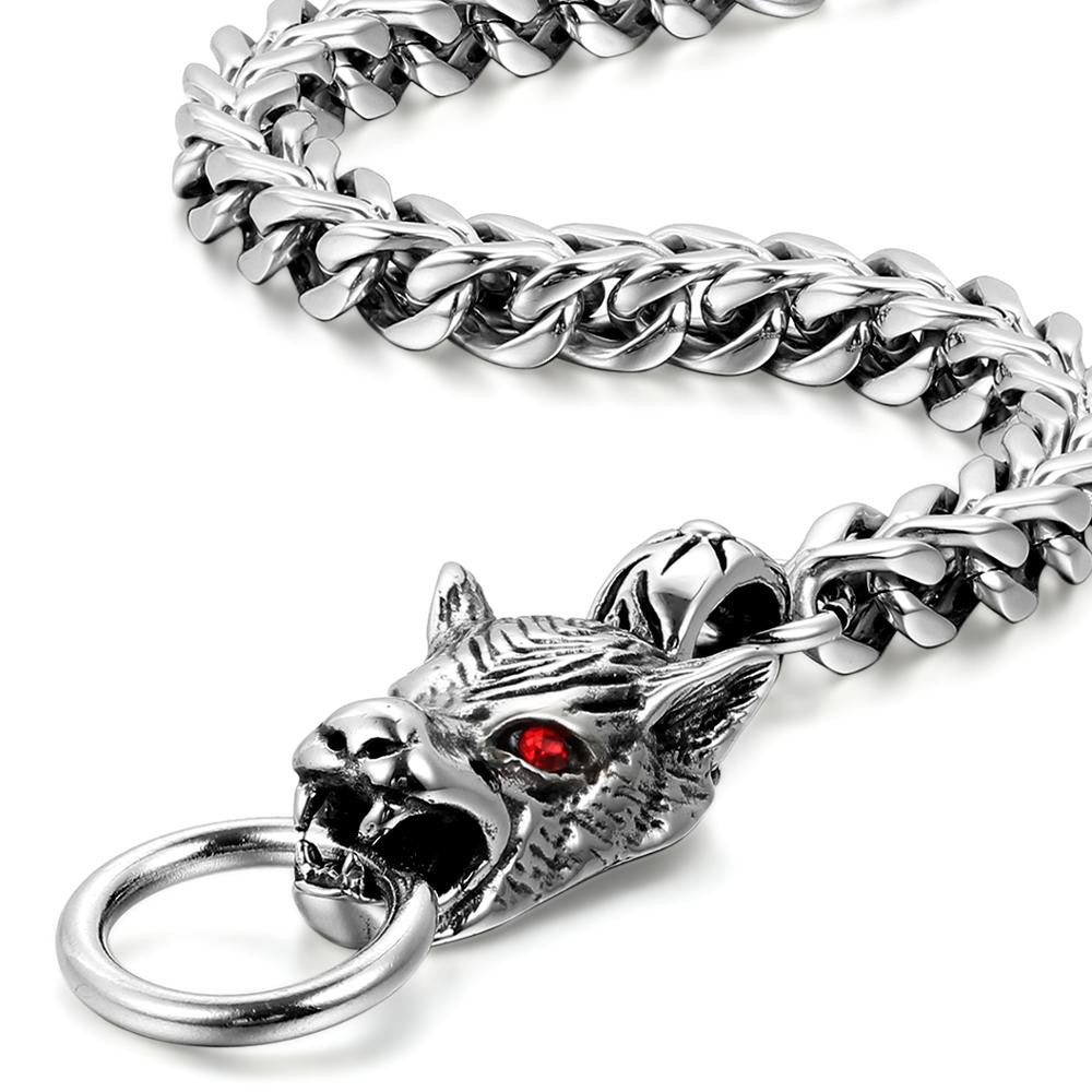 Mens Alpha Male No Fade Stainless Steel Inner Animal Wolf Bracelet