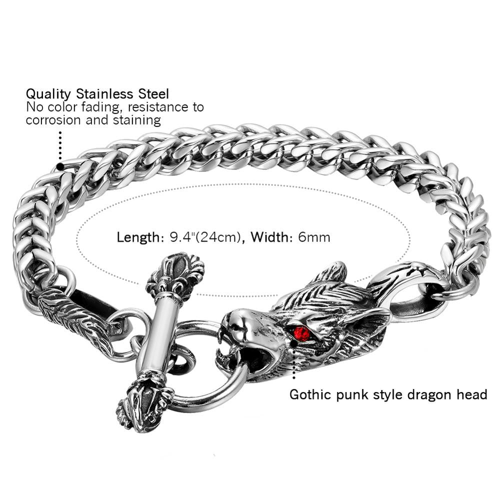 Mens Alpha Male No Fade Stainless Steel Inner Animal Wolf Bracelet