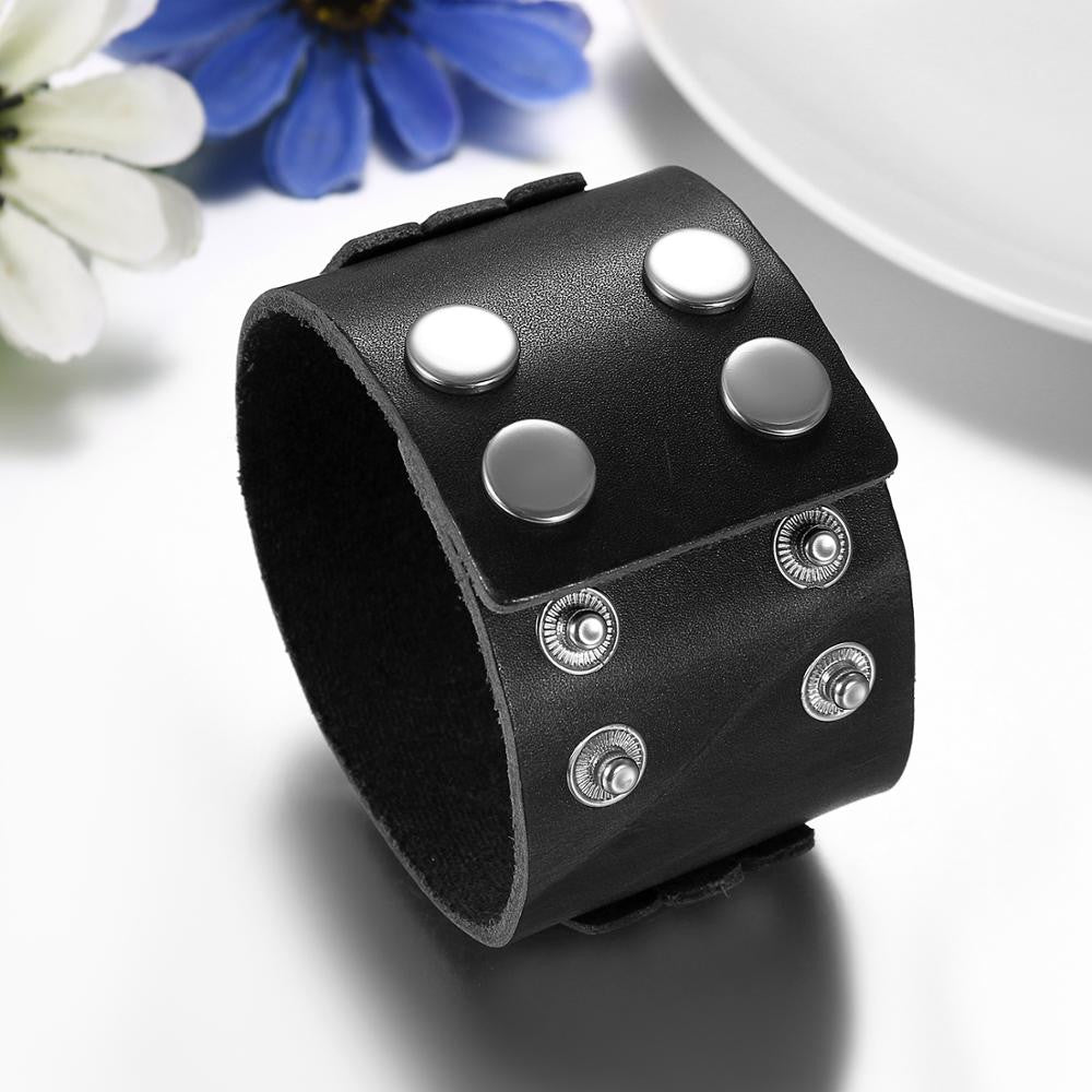 Mens Riveted Buckle Thick Pharaoh Style Leather Cuff Bracelets