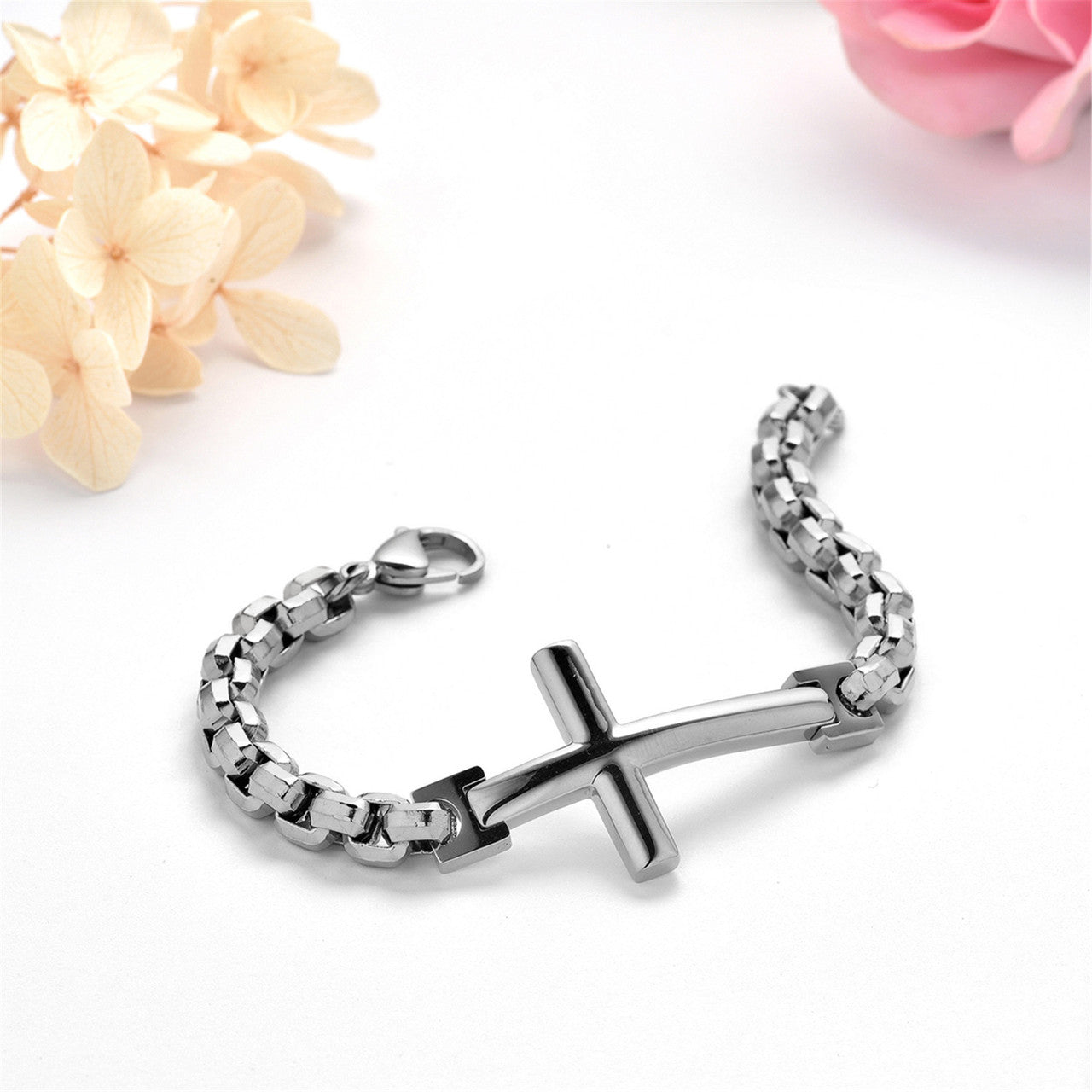 Mens No Fade Stainless Steel Rolo Chain Cross Bracelets