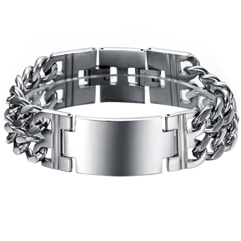 Mens Hip Hop Casual Double Cuban Cut No Fade Stainless Steel Chain Bracelets