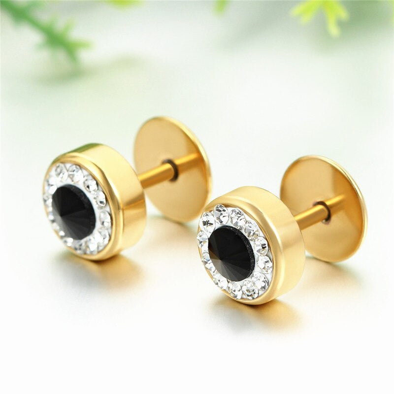 Titanium Stainless Steel Barbell Style Bling Street Wear Earrings