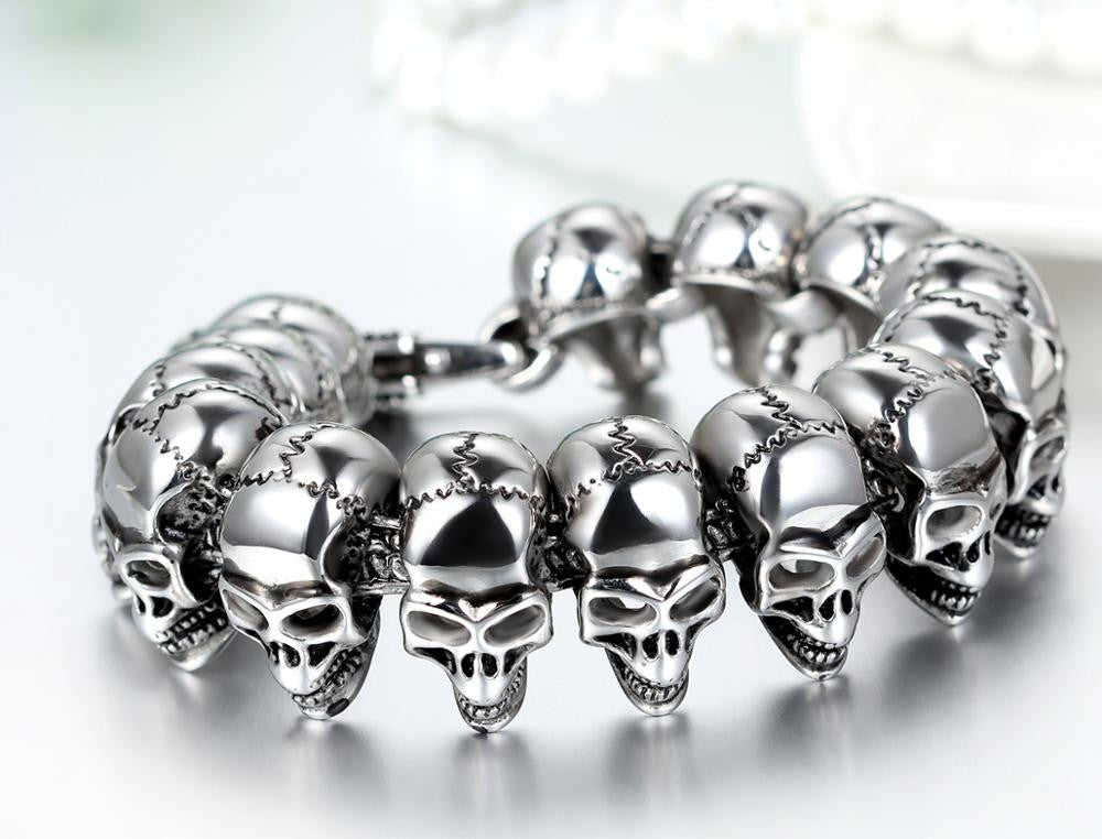 Mens Street Wear Biker Skull Hip Hop No Fade Stainless Steel Motorbycle Bracelets